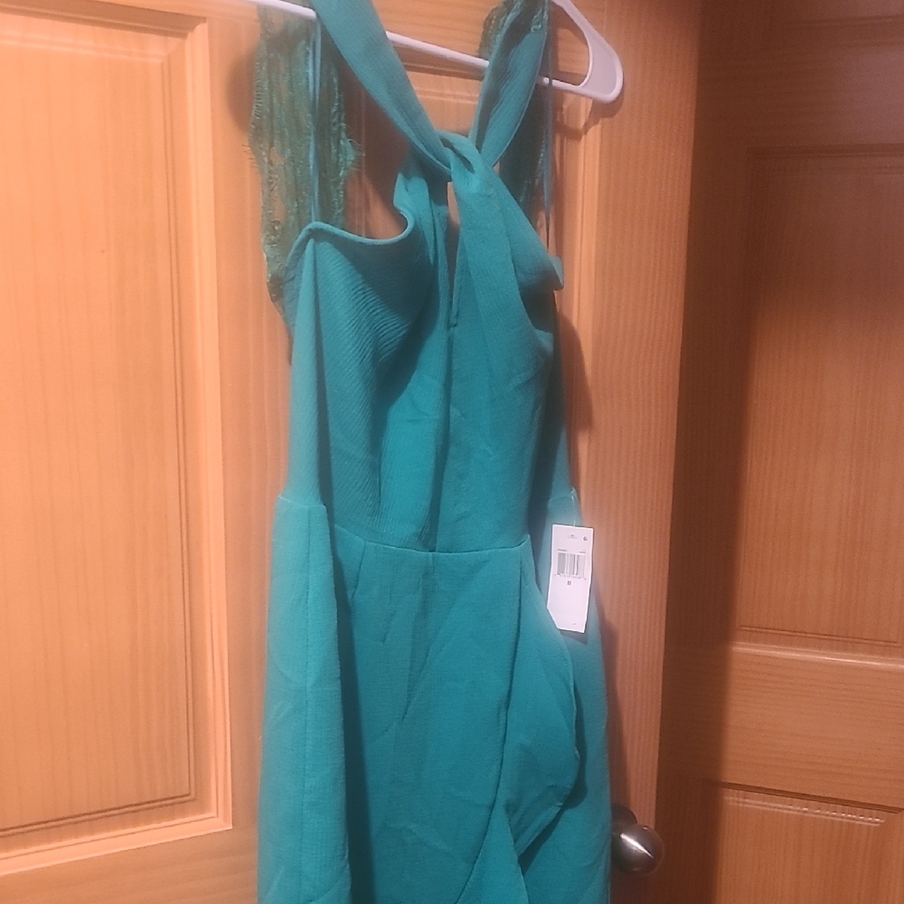 19 Cooper Teal Dress with Lace Accents